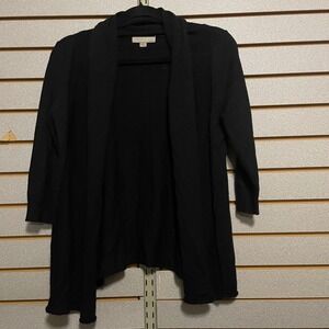 oneA Black Open Front Cardigan Sweater 3/4 Sleeve Asymmetrical Hem Women Medium